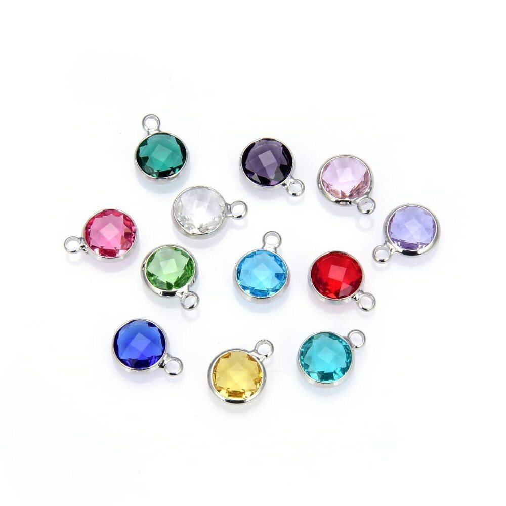 9740 5 sets Grade A Mixed Birthstone Charm 8mm Crystal Pendant Drop Bead